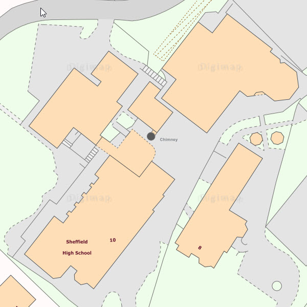 Image of OS MasterMap mapping, centred on Sheffield High School.
