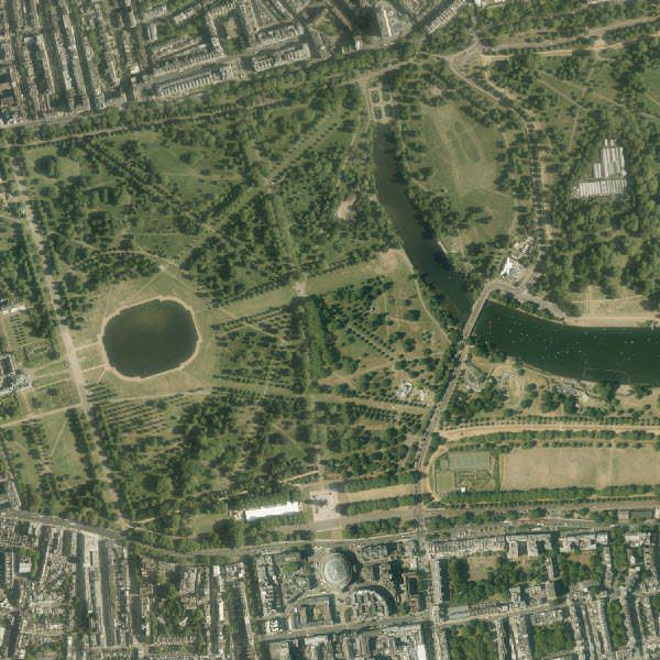 Aerial image of Hyde Park in London.