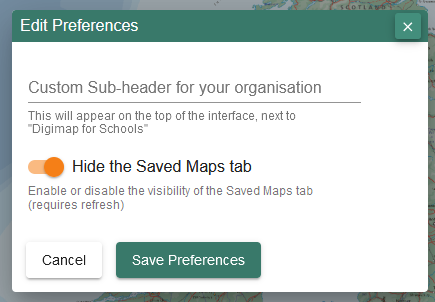 Toggle Saved Maps function in Edit Preferences dialogue