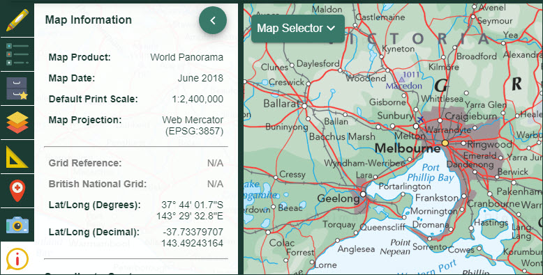 Map information box, detailing World Panorama map