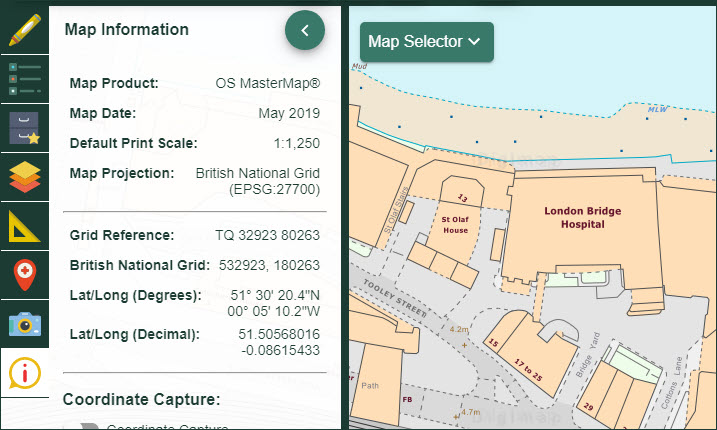 Map information box, detailing OS MasterMap