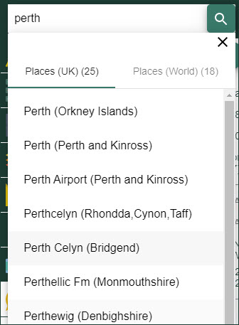 place name search results for "perth"