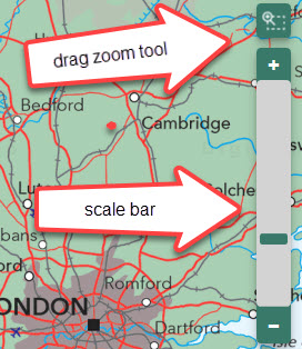 Scale bar and drag zoom tool